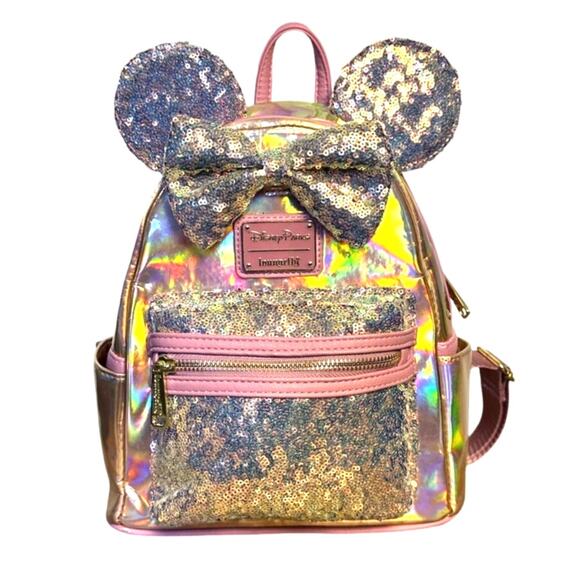 Disney Parks Loungefly 50th Anniversary Pink Sequined Iridescent Mini Backpack - Picture 1 of 8